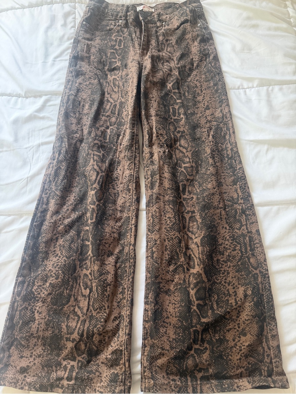 Vigos Snake Print Wide Leg Pants - Brown & Black